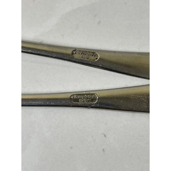 Vintage Silver Plated Salad Utensil Servers Spoon Fork Set Made in Italy 9.5" - Picture 3 of 5